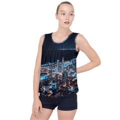 Aerial Photography Of Lighted High Rise Buildings Bubble Hem Chiffon Tank Top by Modalart