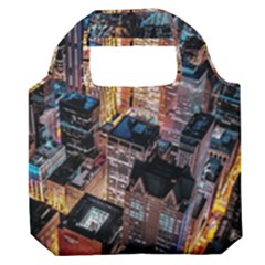 Aerial Photo Of Cityscape At Night Premium Foldable Grocery Recycle Bag by Modalart