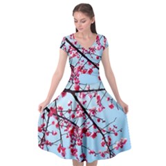 Beautiful Tree Flowers Cap Sleeve Wrap Front Dress by 1212
