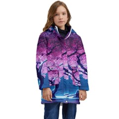 Beautiful Tree Flowers Kids  Hooded Longline Puffer Jacket by 1212