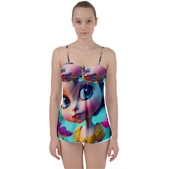 Beautiful Flowers With Cartoon Babydoll Tankini Top by 1212