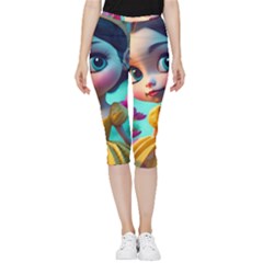 Beautiful Flowers With Cartoon Inside Out Lightweight Velour Capri Leggings  by 1212