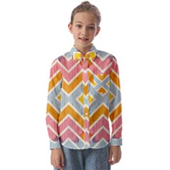Line Pattern Cross Print Repeat Kids  Long Sleeve Shirt