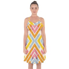 Line Pattern Cross Print Repeat Ruffle Detail Chiffon Dress by Amaryn4rt