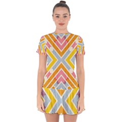 Line Pattern Cross Print Repeat Drop Hem Mini Chiffon Dress by Amaryn4rt