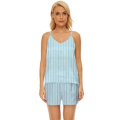 Stripes Striped Turquoise V-neck Satin Pajamas Set