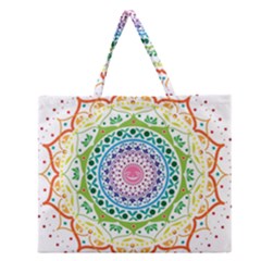 Mandala Pattern Rainbow Pride Zipper Large Tote Bag by Vaneshop