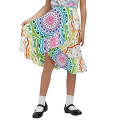 Mandala Pattern Rainbow Pride Kids  Ruffle Flared Wrap Midi Skirt