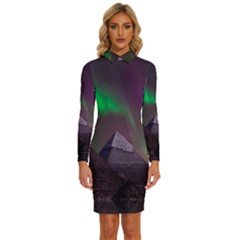 Fantasy Pyramid Mystic Space Aurora Long Sleeve Shirt Collar Bodycon Dress by Grandong