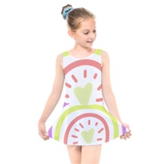 Rainbow Boho Colors Pastel Heart Kids  Skater Dress Swimsuit by Ndabl3x