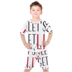 Let s Get Lit Christmas Jingle Bells Santa Claus Kids  T-shirt And Shorts Set by Ndabl3x