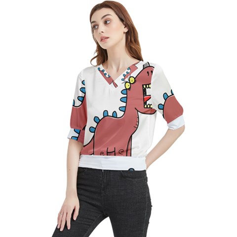 Dinosaur Dragon Drawing Cute Quarter Sleeve Blouse by Ndabl3x