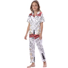 Santa Claus Cabin Hut Campfire Kids  Satin Short Sleeve Pajamas Set by Ndabl3x