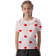 Hearts Romantic Love Valentines Kids  Frill Chiffon Blouse