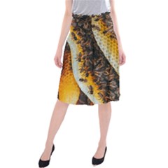 Yellow And Black Bees On Brown And Black Midi Beach Skirt by Ndabl3x