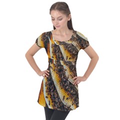 Yellow And Black Bees On Brown And Black Puff Sleeve Tunic Top by Ndabl3x