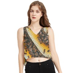 Yellow And Black Bees On Brown And Black V-neck Cropped Tank Top by Ndabl3x