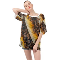 Yellow And Black Bees On Brown And Black Oversized Chiffon Top