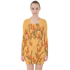 Yellow Flowers Flowers Watercolor V-neck Bodycon Long Sleeve Dress by Grandong