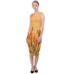 Yellow Flowers Flowers Watercolor Sleeveless Pencil Dress