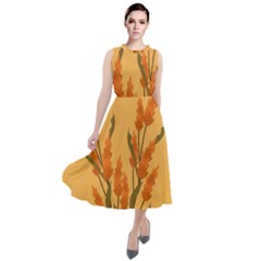 Yellow Flowers Flowers Watercolor Round Neck Boho Dress