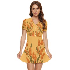 Yellow Flowers Flowers Watercolor V-Neck High Waist Chiffon Mini Dress