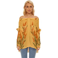 Yellow Flowers Flowers Watercolor Off Shoulder Chiffon Pocket Shirt