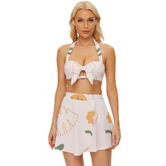 Cherries Flower Leaves Floral Vintage Style Bikini Top and Skirt Set 