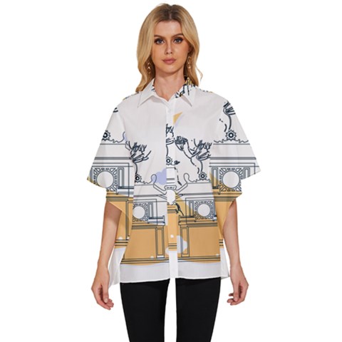 Poster Map Flag Lotus Boat Ha Noi Vietnam Women s Batwing Button Up Shirt by Grandong