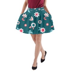 Cute Flowers Seamless Model Spring A-line Pocket Skirt