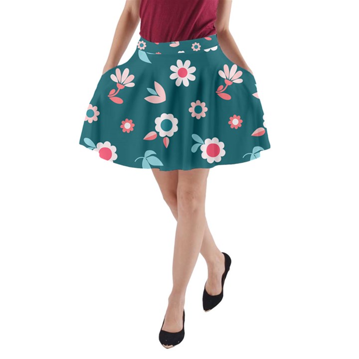 Cute Flowers Seamless Model Spring A-Line Pocket Skirt