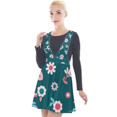 Cute Flowers Seamless Model Spring Plunge Pinafore Velour Dress by Grandong