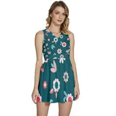 Cute Flowers Seamless Model Spring Sleeveless High Waist Mini Dress by Grandong