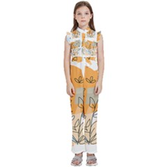 Doodle Flower Floral Abstract Kids  Sleeveless Ruffle Edge Band Collar Chiffon One Piece by Grandong