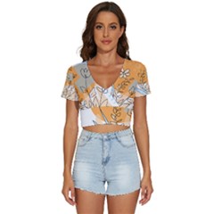 Doodle Flower Floral Abstract V-neck Crop Top by Grandong