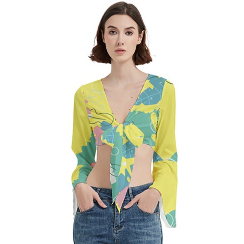 Plants Eaves Border Frame Trumpet Sleeve Cropped Top by Grandong