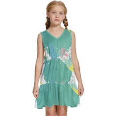 Plant Leaves Border Frame Kids  Sleeveless Tiered Mini Dress