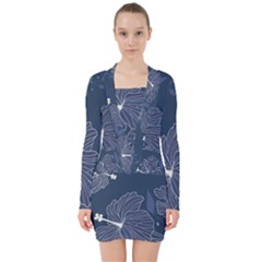 Flowers Petals Leaves Foliage V-neck Bodycon Long Sleeve Dress by Grandong