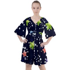 Abstract Eart Cover Blue Gift Boho Button Up Dress by Grandong
