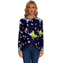 Abstract Eart Cover Blue Gift Long Sleeve Crew Neck Pullover Top by Grandong