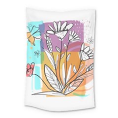 Flower Leaves Foliage Grass Doodle Small Tapestry by Grandong