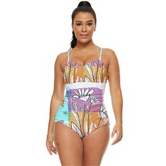 Flower Leaves Foliage Grass Doodle Retro Full Coverage Swimsuit by Grandong