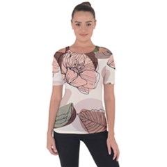 Abstract Flower Leaves Pattern Shoulder Cut Out Short Sleeve Top by Grandong