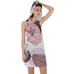 Abstract Flower Leaves Pattern Racer Back Hoodie Dress