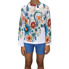 Flowers Scrapbook Decorate Kids  Long Sleeve Swimwear by Grandong