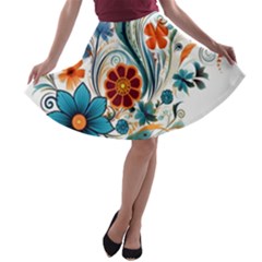 Flowers Scrapbook Decorate A-line Skater Skirt