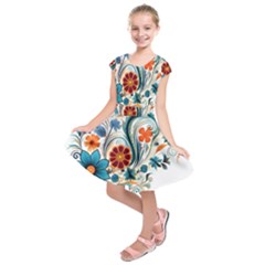 Flowers Scrapbook Decorate Kids  Short Sleeve Dress by Grandong