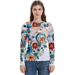 Flowers Scrapbook Decorate Women s Cut Out Long Sleeve T-shirt by Grandong