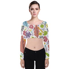 Flowers Spring Background Wallpaper Velvet Long Sleeve Crop Top by Grandong