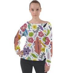 Flowers Spring Background Wallpaper Off Shoulder Long Sleeve Velour Top by Grandong